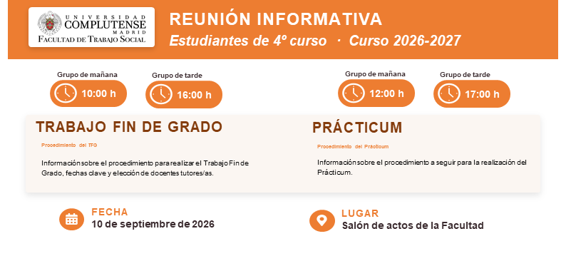 10 de Septiembre Reunión Informativa para Estudiantes 4º : Practicum y TFG